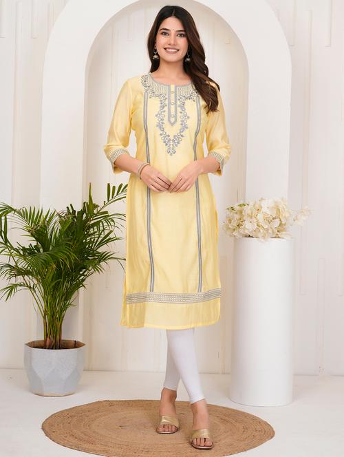 women embroidered three quarter sleeve straight kurta - 21905820 - Very Small Image - 1