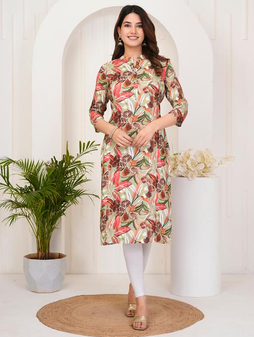 women printed three quarter sleeve straight kurta - 21905821 - Very Small Image - 1