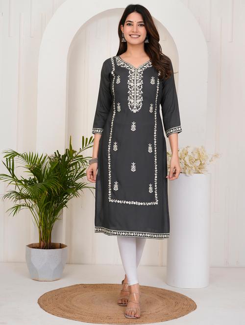 women embroidered three quarter sleeve straight kurta - 21905824 - Very Small Image - 1