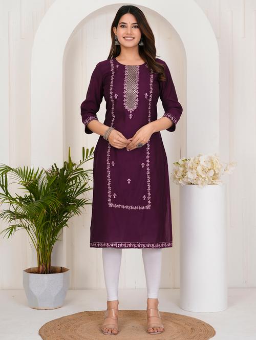 women embroidered three quarter sleeve straight kurta - 21905829 - Very Small Image - 1