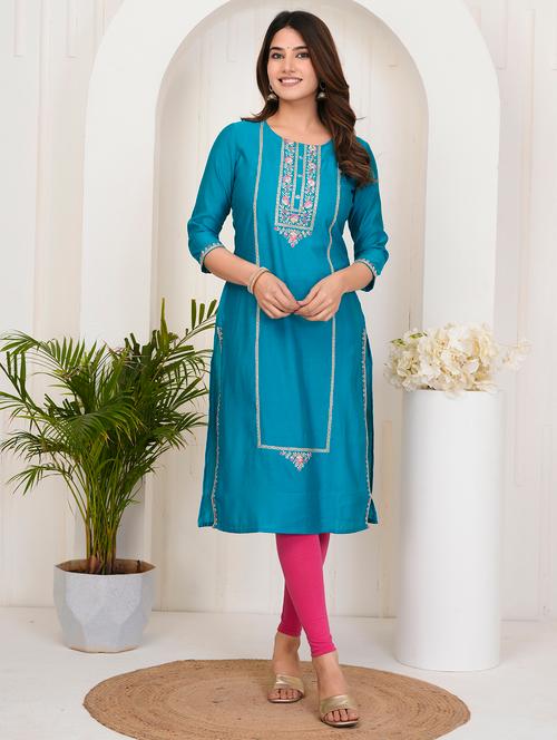 women embroidered three quarter sleeve straight kurta - 21905832 - Very Small Image - 1