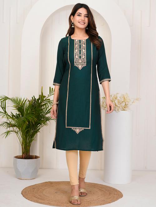 women embroidered three quarter sleeve straight kurta - 21905833 - Very Small Image - 1