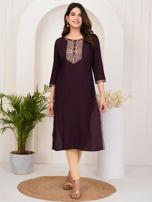 women embroidered three quarter sleeve straight kurta - 21905836 - Very Small Image - 1