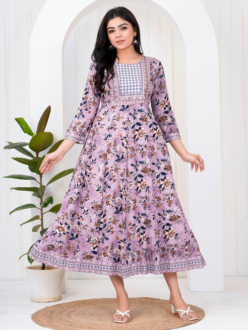 women floral three quarter sleeve flared ethnic dress - 21905849 - Very Small Image - 1