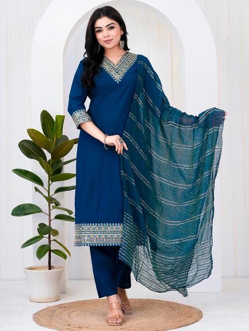 women three quarter sleeve kurta pant with dupatta set - 21905859 - Very Small Image - 1