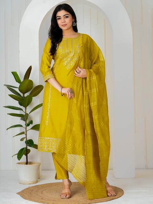 women three quarter sleeve kurta pant with dupatta set - 21905867 - Very Small Image - 1