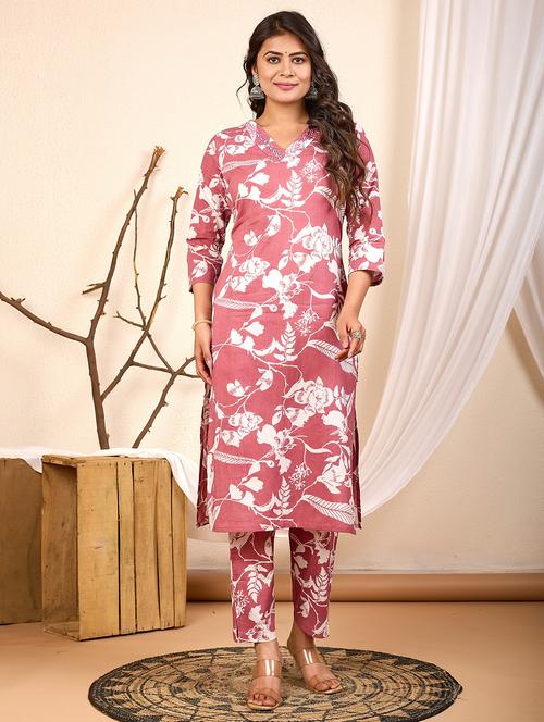 women three quarter sleeve kurta pant set - 21905869 - Very Small Image - 1