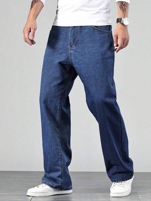 men plain mid rise full length baggy jeans - 21905969 - Very Small Image - 1