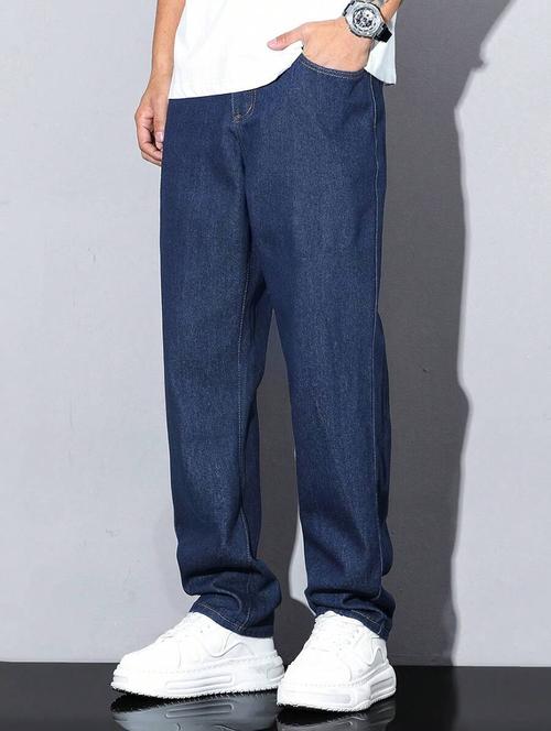 men plain mid rise full length baggy jeans - 21905970 - Very Small Image - 1