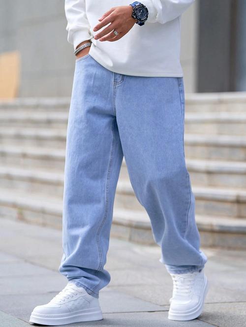 men plain mid rise full length baggy jeans - 21905979 - Very Small Image - 1