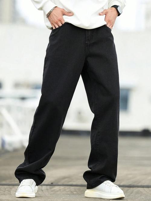 men plain mid rise full length baggy jeans - 21905996 - Very Small Image - 1