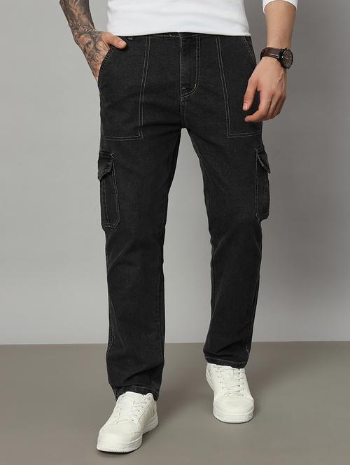 men solid mid rise denim cargo - 21905998 - Very Small Image - 1