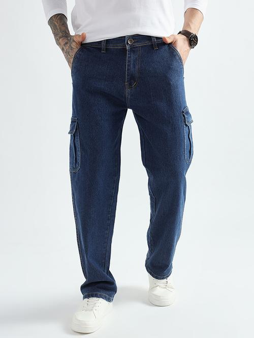men solid relaxed fit denim cargo - 21906000 - Very Small Image - 1