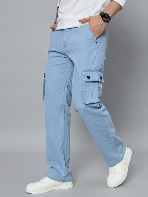 men solid relaxed fit denim cargo - 21906004 - Very Small Image - 1