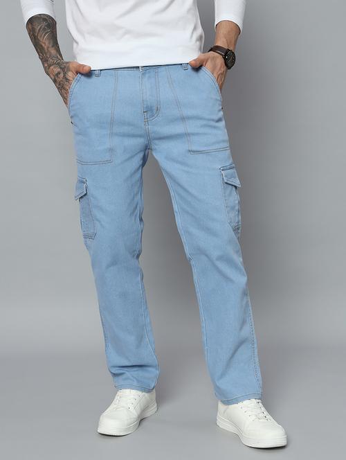 men solid mid rise denim cargo - 21906006 - Very Small Image - 1