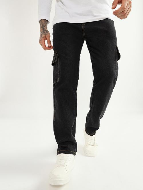 men solid mid rise denim cargo - 21906007 - Very Small Image - 1