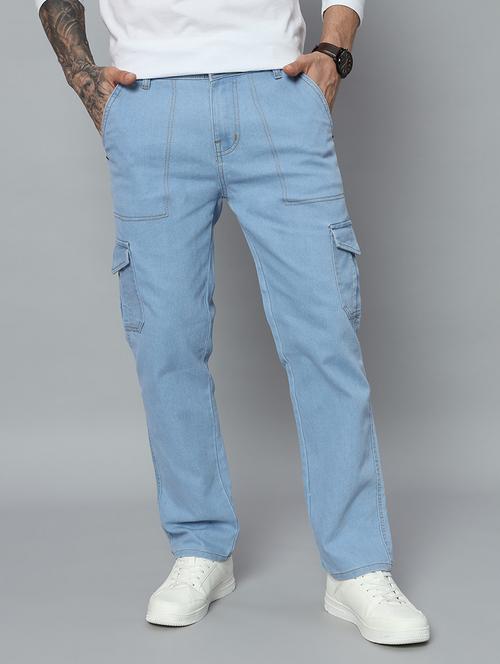 men solid mid rise denim cargo - 21906015 - Very Small Image - 1