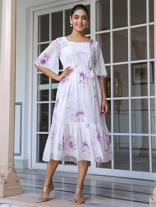 women white floral printed flared sleeve tiered dress - 21906088 - Very Small Image - 1