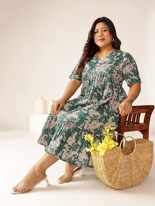 women plus size green paisley printed tiered dress - 21906092 - Very Small Image - 1