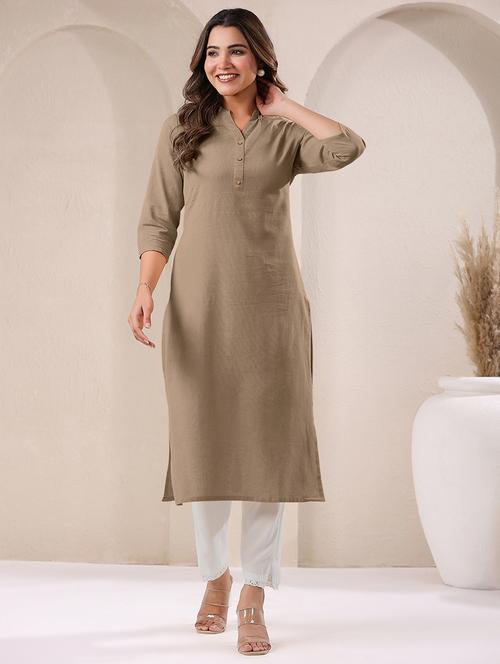 women solid three quarter sleeve straight kurta - 21906208 - Very Small Image - 1