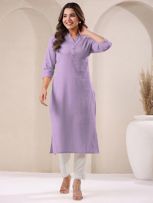 women solid three quarter sleeve straight kurta - 21906211 - Very Small Image - 1