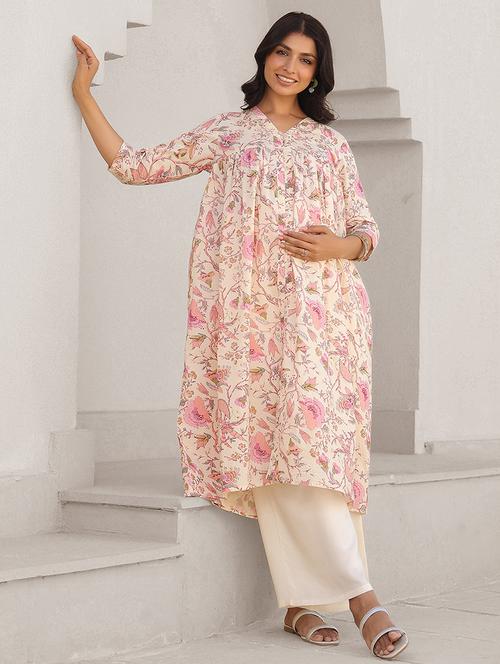 women three quarter sleeve maternity wear kurta pant set - 21906307 - Very Small Image - 1