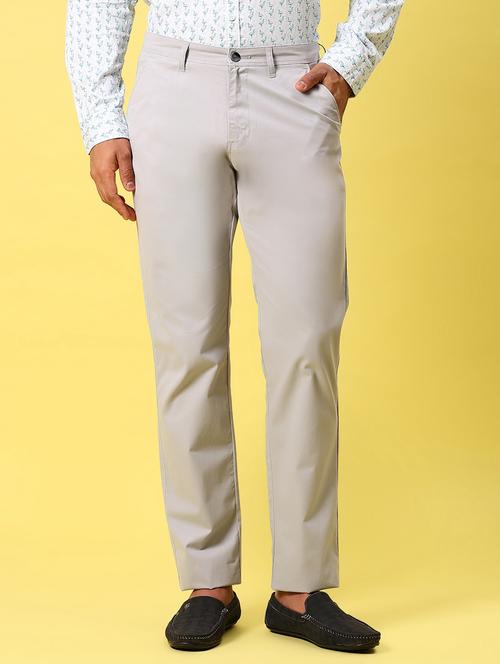 grey cotton flat front casual trousers - 21906398 - Very Small Image - 1