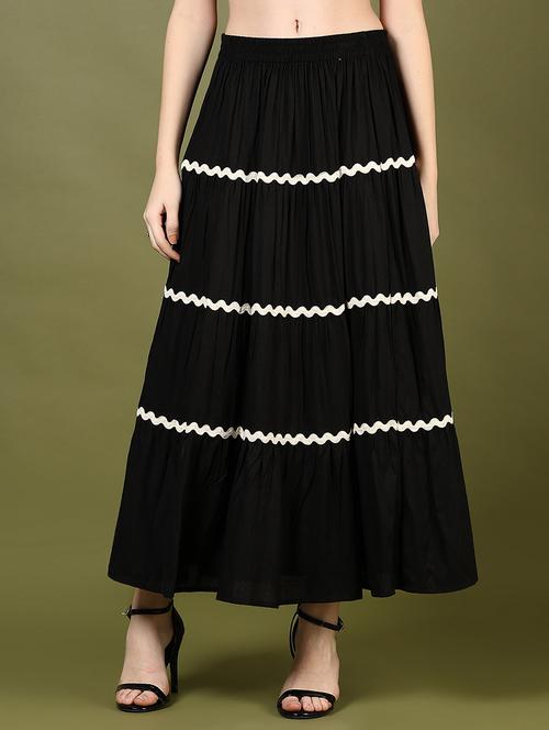 women black solid mid rise tiered skirt - 21906640 - Very Small Image - 1