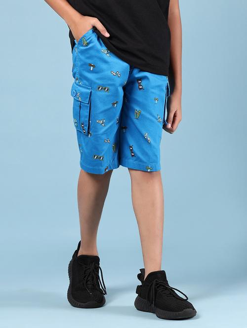 boys blue printed mid rise cargo three fourth - 21907689 - Very Small Image - 1