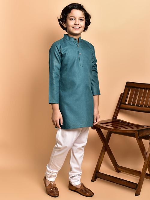 boys solid mandarin neck kurta pyjama set - 21908145 - Very Small Image - 1