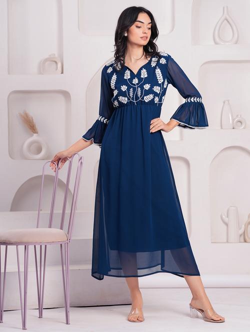 women embroidered bell sleeve a-line ethnic dress - 21908179 - Very Small Image - 1