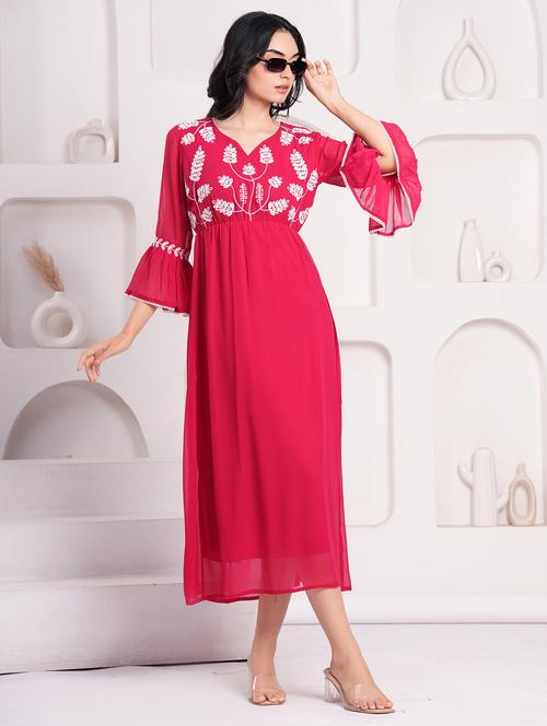 women embroidered bell sleeve a-line ethnic dress - 21908180 - Very Small Image - 1