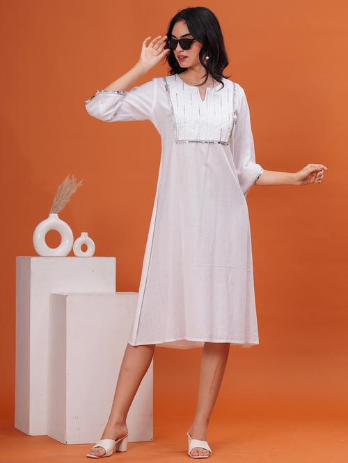 women white three quarter sleeve a-line dress - 21908288 - Very Small Image - 1