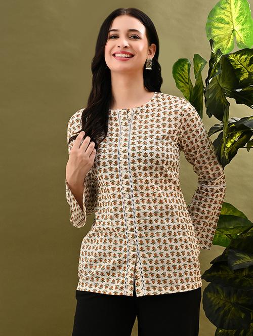 women printed bell sleeves regular top - 21908310 - Very Small Image - 1