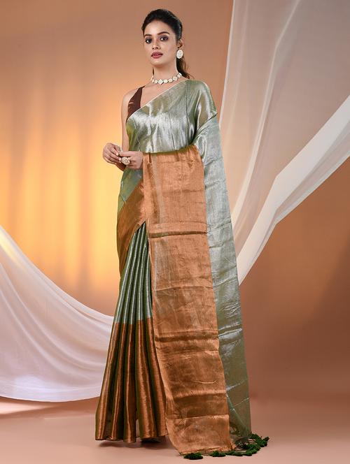 women green handloom saree with blouse - 21908345 - Very Small Image - 1