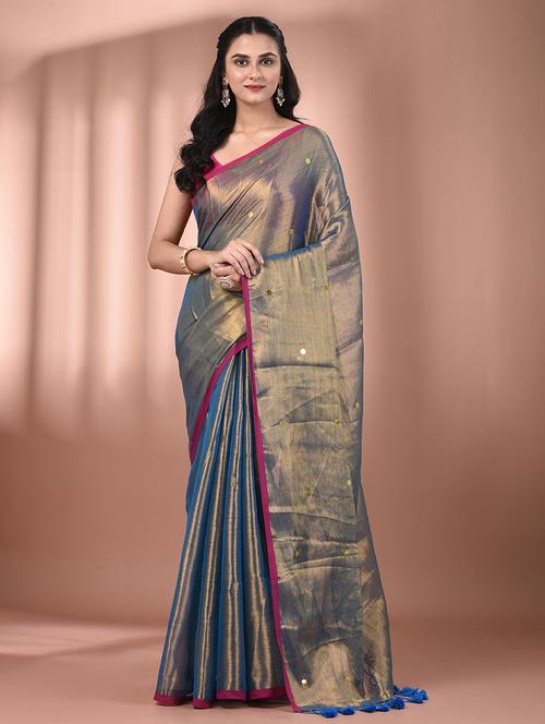 women solid with work embellished saree  with blouse - 21908350 - Very Small Image - 1