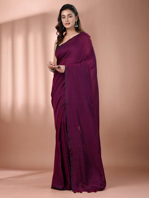women solid handloom saree with blouse - 21908376 - Very Small Image - 1