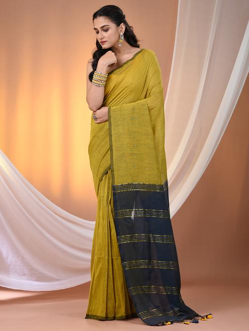 women solid handloom saree with blouse - 21908378 - Very Small Image - 1