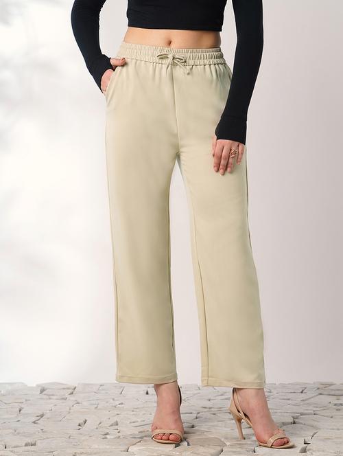 globus women beige mid rise elasticated waist relaxed fit trousers - 21908452 - Very Small Image - 1