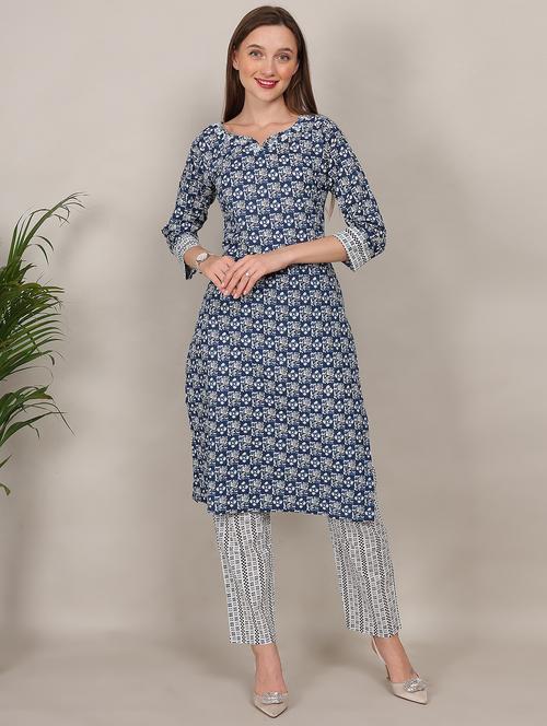 women three quarter sleeve kurta pant set - 21908534 - Very Small Image - 1