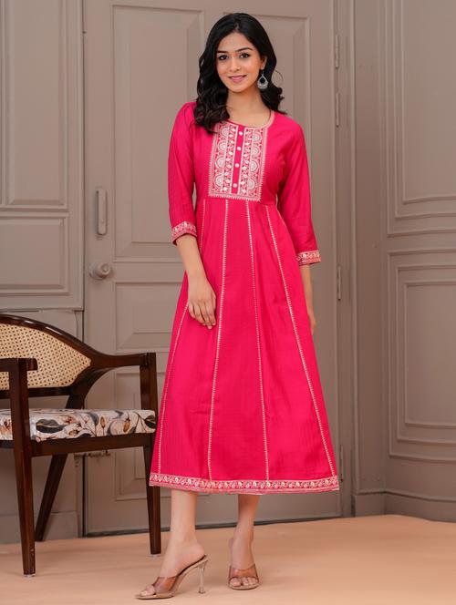 women three quarter sleeve a-line ethnic dress - 21908857 - Very Small Image - 1