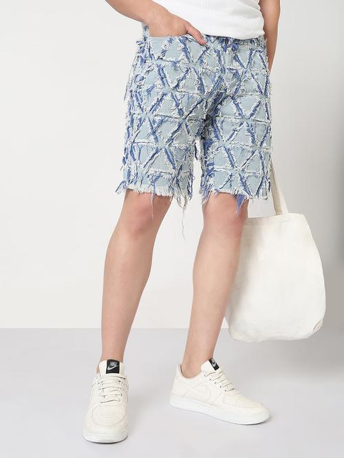 men solid distressed mid rise denim short - 21908859 - Very Small Image - 1