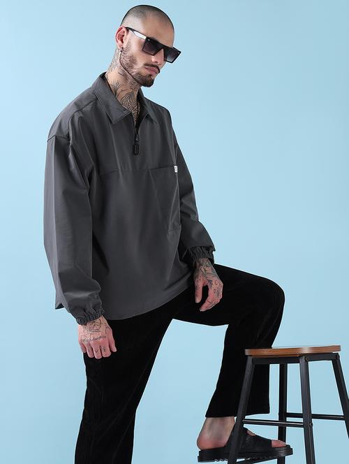 Men Grey Solid Long Sleeve Casual Jacket - 21908861 - Very Small Image - 1