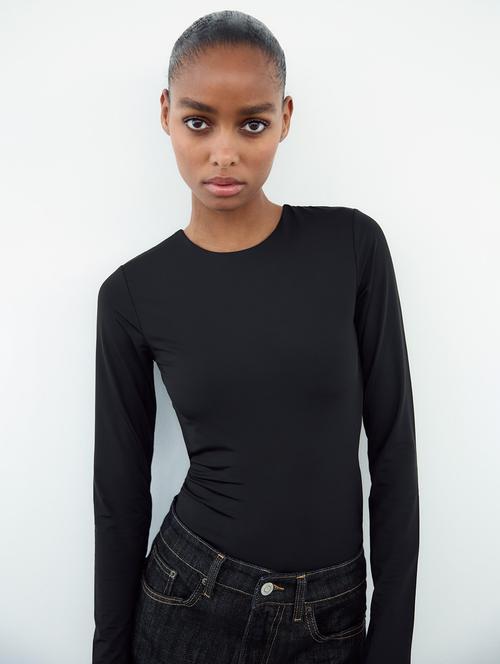 women solid long sleeves backless bodysuit top - 21909064 - Very Small Image - 1