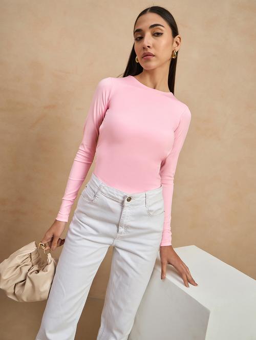 women solid long sleeve backless top - 21909065 - Very Small Image - 1