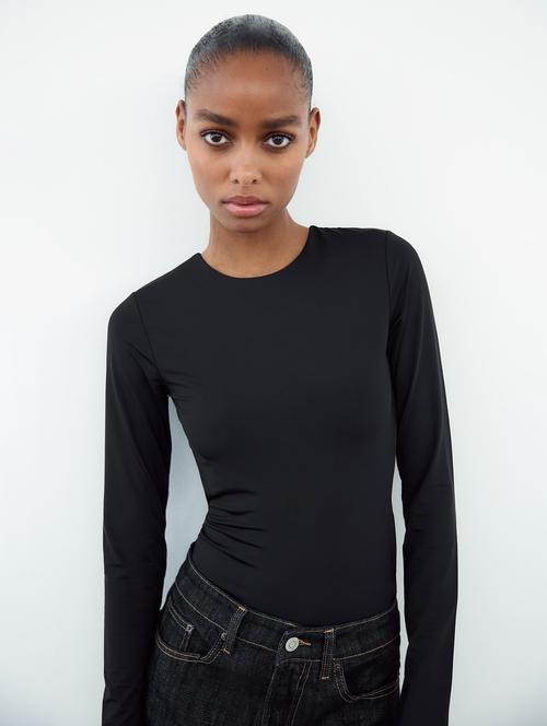 women solid long sleeves backless bodysuit top - 21909066 - Very Small Image - 1