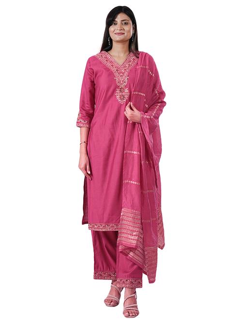 women three quarter sleeve kurta pant with dupatta set - 21909082 - Very Small Image - 1