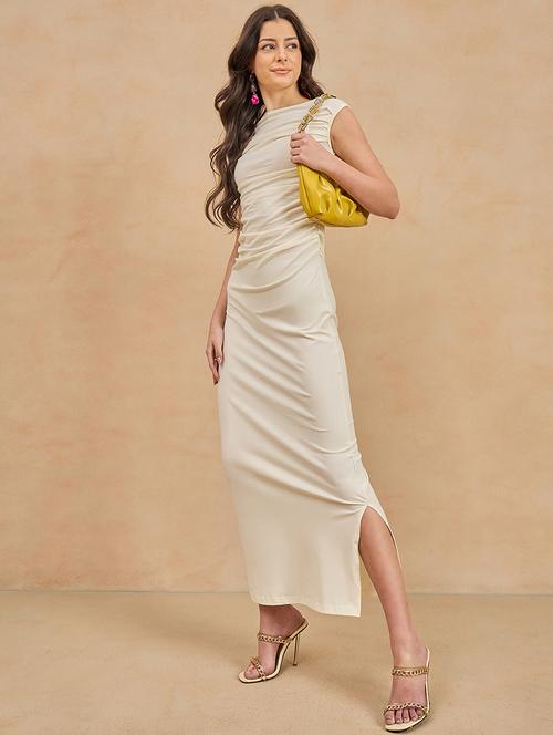 women solid sleeveless ruched bodycon dress - 21909158 - Very Small Image - 1