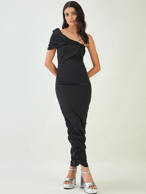 women solid single shoulder ruched bodycon dress - 21909179 - Very Small Image - 1