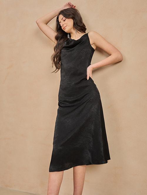 women solid cowl neck shoulder strap a-line dress - 21909194 - Very Small Image - 1